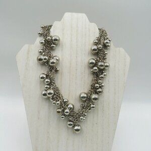 Ethel Myrtle‎ Necklace 17" Silver Tone Multi Twisted Chain Metal Beads Choker